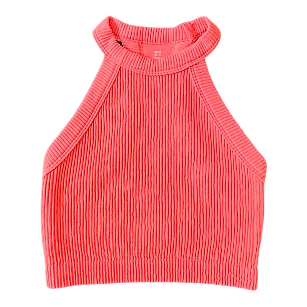Aerie Ribbed Halter Tank Top Womens XS Pink Real Good High Neck Racerback Crop